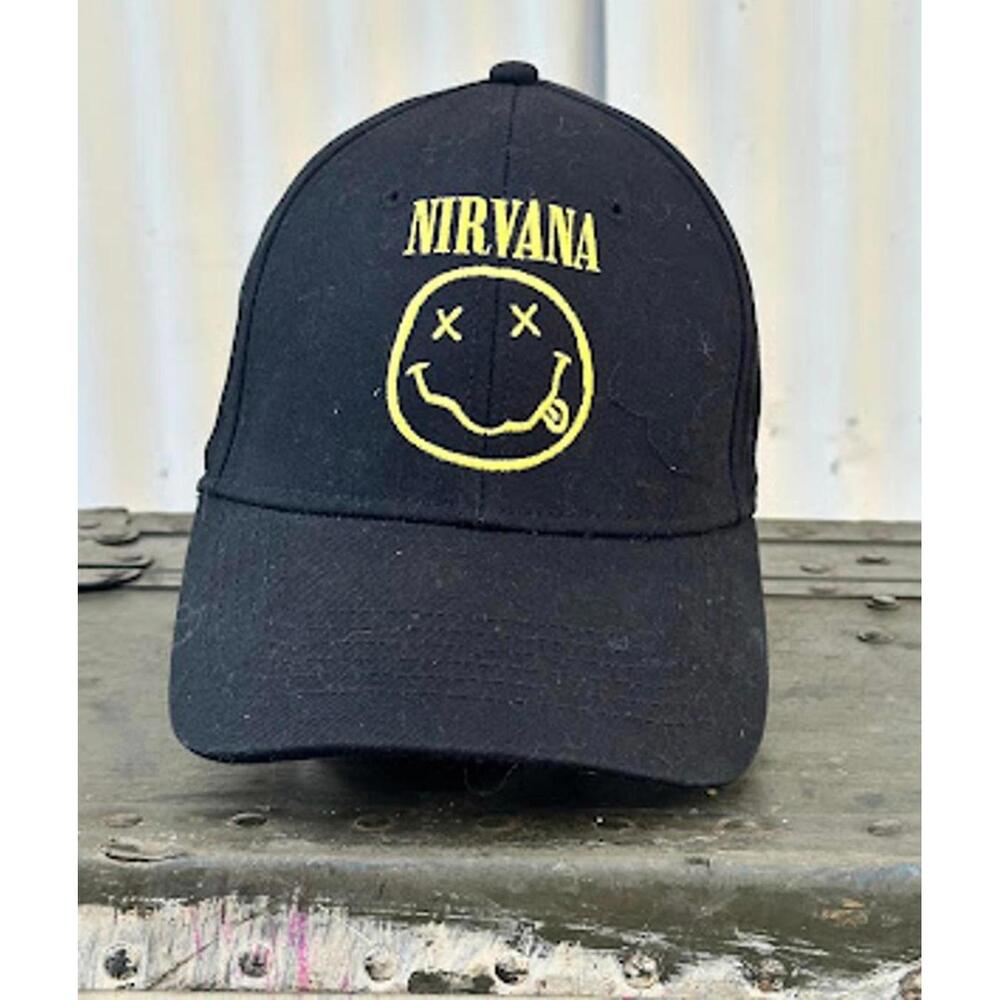 Nirvana Smiley Face Snapback Hat Black